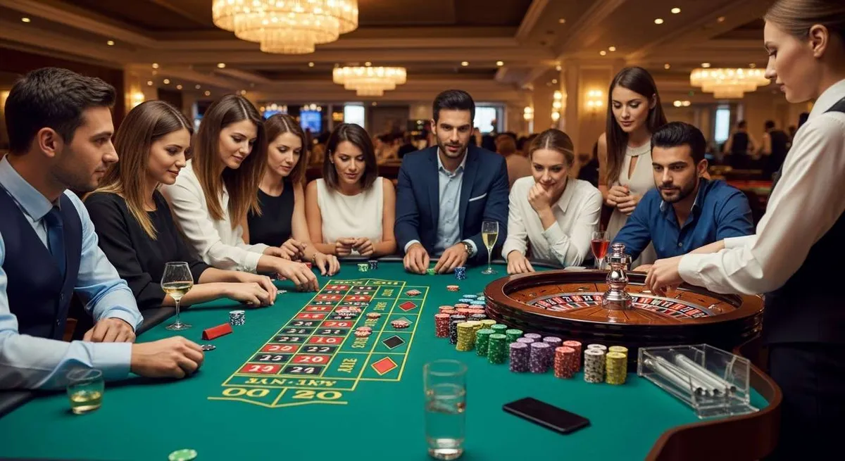 Instant Casino Giocatori e croupier al tavolo della roulette del casinò